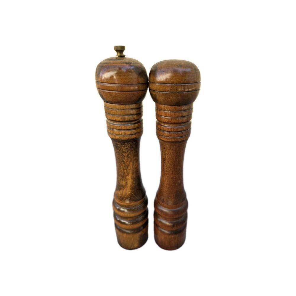 Vintage MCM Wood Salt Shaker Pepper Mill Grinder Woodcrest Creations Japan